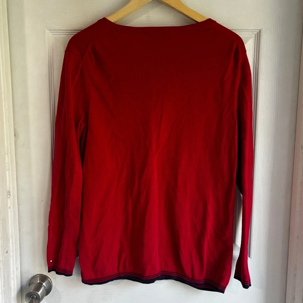 Tommy‎ Hilfiger Red V Neck Heart Logo Long Sleeve Sweater Women's L G - Picture 5 of 6